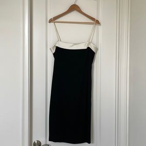 Ann Taylor Black with Cream Satin Trim Straight Knee-Length Dress, Size 14